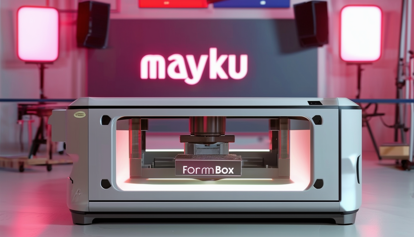 A dynamic image showcasing a Mayku FormBox in acti